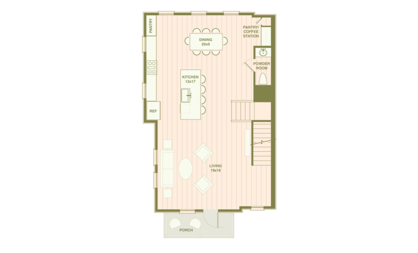 F - 4 bedroom floor plan layout with 3.5 bathrooms and 2396 square feet