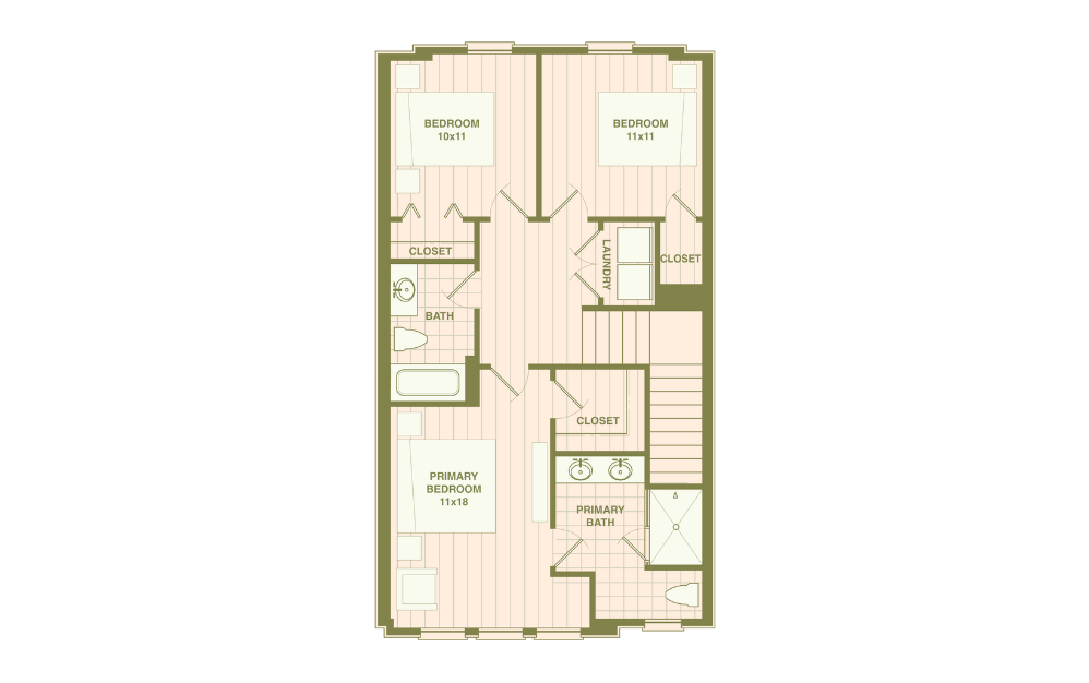A - 3 bedroom floor plan layout with 3.5 bathrooms and 2136 square feet (Floor 3)