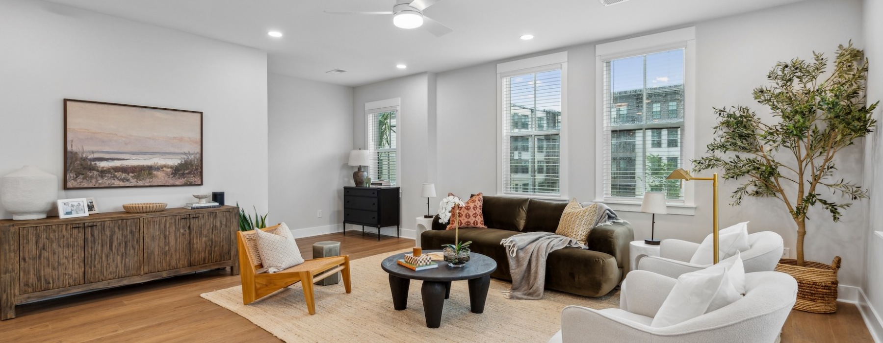 Open space living area with natural lighting