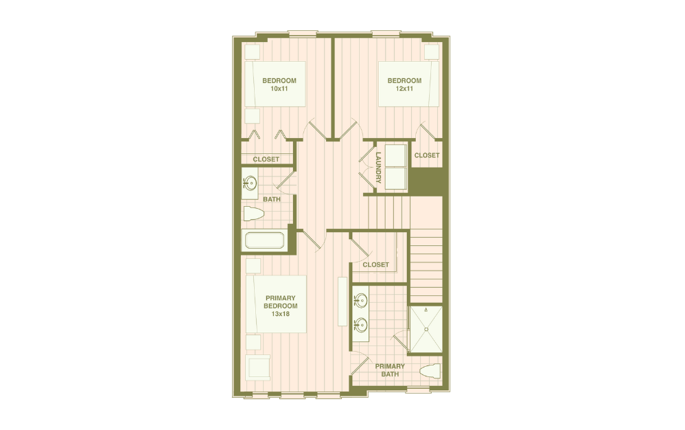 E - 4 bedroom floor plan layout with 3.5 bathrooms and 2322 square feet (Floor 3)